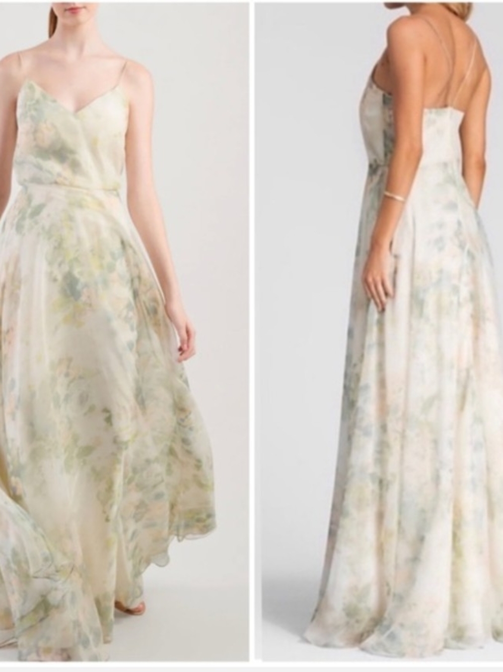 Jenny Yoo Inesse Chiffon Green Pastel Floral Maxi Dress